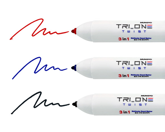 Picture of WHITEBOARD MARKER TRIO 3 IN 1 THICK 2MM WITH ROUND NOSE BLACK+BLUE+RED