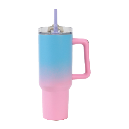 Picture of MUG THERMOS WITH HANDLE I DRINK ID0253 TRAVEL MUG 1200ML MACARON TWO COLOR PINK - BLUE