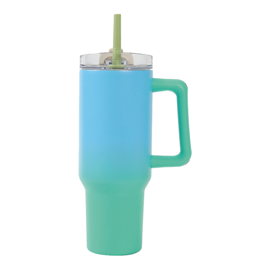 Picture of MUG THERMOS WITH HANDLE I DRINK ID0254 TRAVEL MUG 1200ML MACARON TWO COLOR GREEN - BLUE