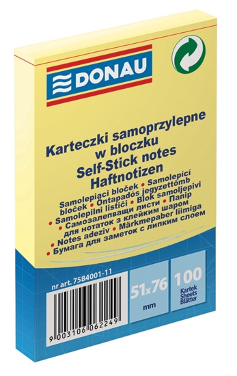 Picture of ADHESIVE PAPERS 51X76mm 100 SHEETS DONAU YELLOW