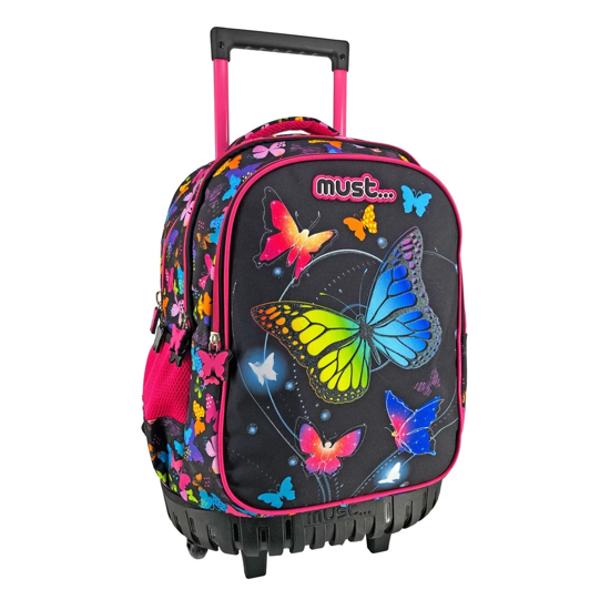 Picture of School Backpack Trolley Primary School Butterflies Black Must 3 Cases