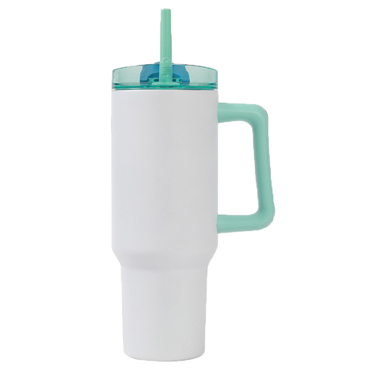 Picture of MUG THERMOS WITH HANDLE I DRINK ID0247 TRAVEL MUG 1200ML MACARON TWO COLOR WHITE - GREEN MINT