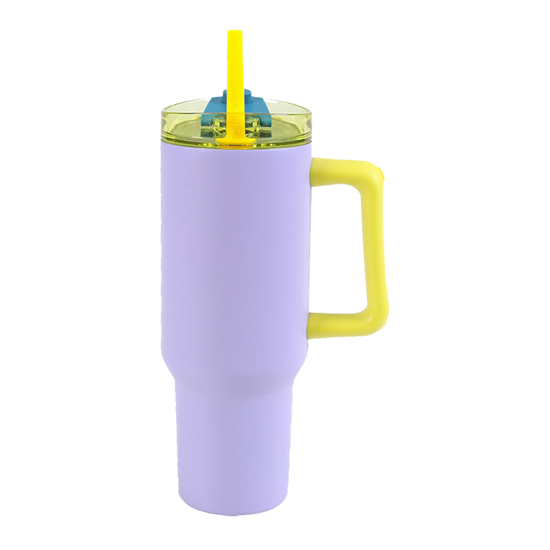 Picture of MUG THERMOS WITH HANDLE I DRINK ID0248 TRAVEL MUG 1200ML MACARON TWO COLOR PURPLE - YELLOW