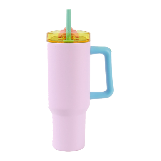 Picture of MUG THERMOS WITH HANDLE I DRINK ID0249 TRAVEL MUG 1200ML MACARON THREE COLOR PINK - BLUE - YELLOW